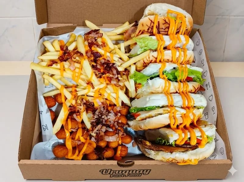5 hamburguesas completas con panceta + papas